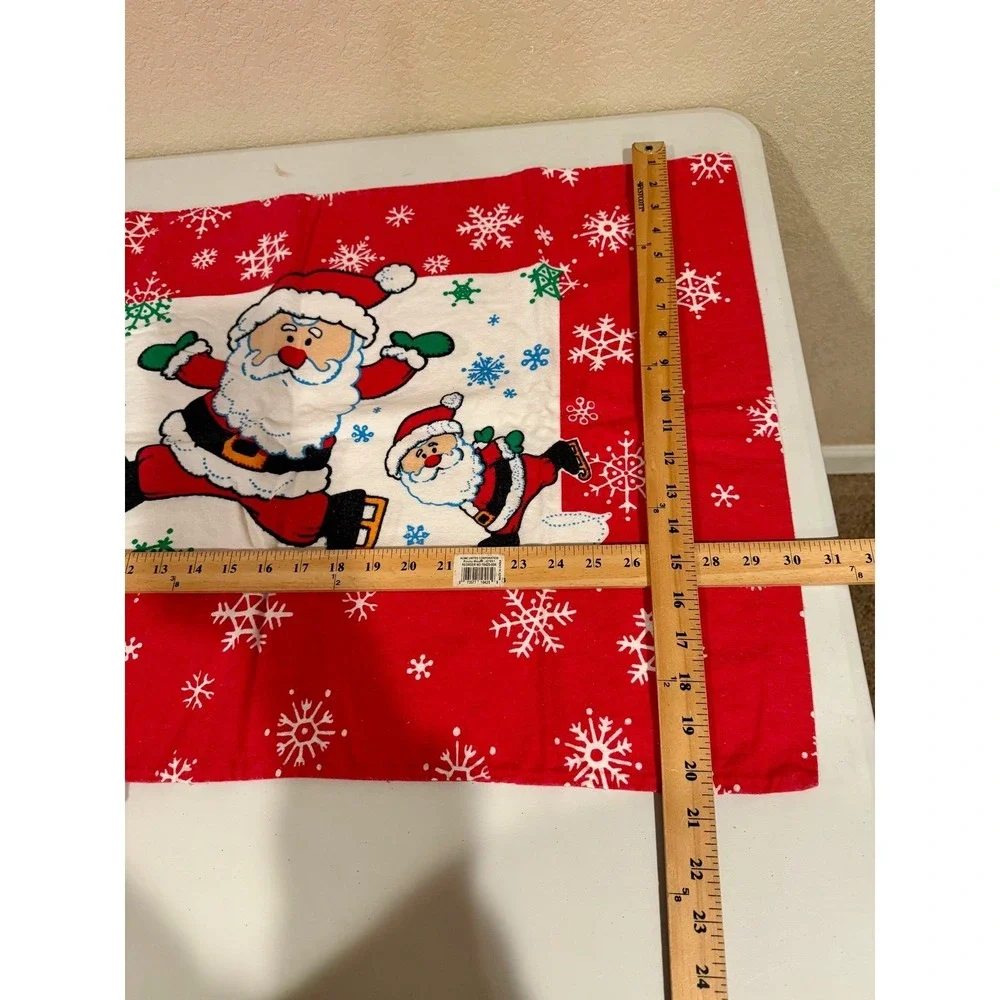 VTG Franco‎ Christmas Santa Ice Skating Red Cotton Pillowcase Set of 2 USA